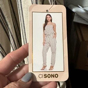 Ci Sono Women's Elegant Striped Jumpsuit - Cream and Gray